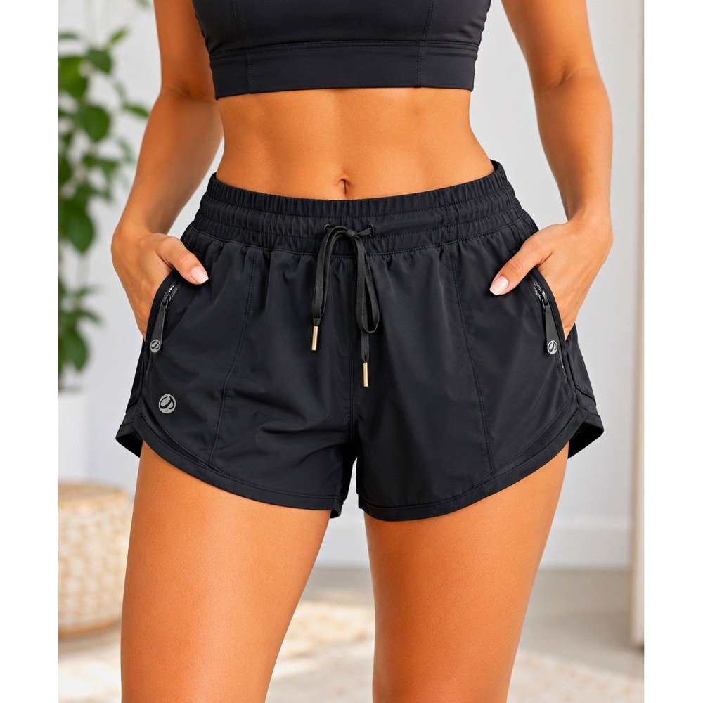 CRY YOGA Black Women’s Athletic Activewear Shorts Drawstring Zipper Pockets S
